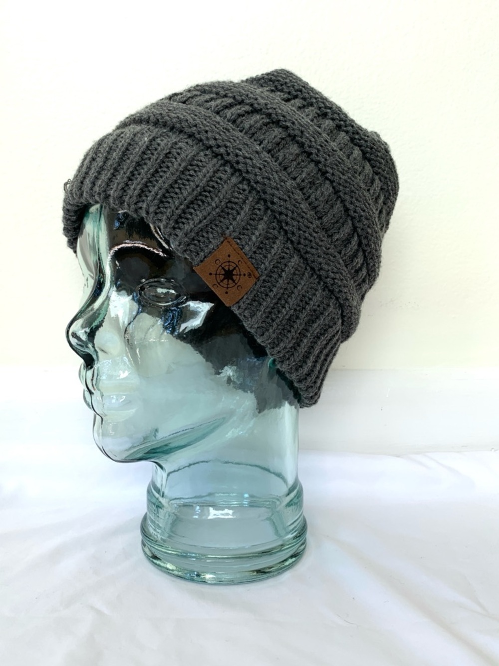dark grey gray chunky knit beanie hat cap